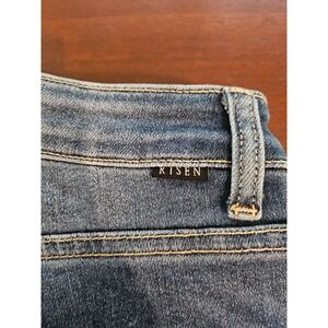 Risen Jeans Women's 7/28‎ Mid Rise Distressed Patch Zip Medium Wash